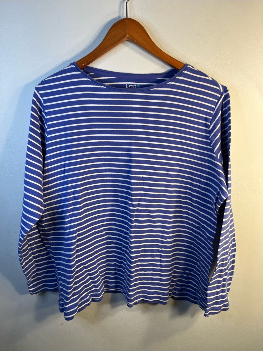 Croft & Barrow Blue and White Striped Long-Sleeve Tee Women’s 1X